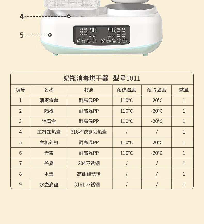 奥克斯（AUX）ACX-1011B 奶瓶消毒器恒温水壶调奶器1.2L 多功能恒温壶温奶器奶瓶消毒器烘干三合一 蓝色