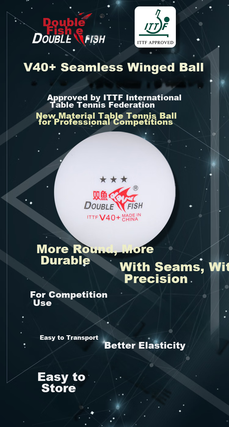 Мячи для настольного тенниса DOUBLE FISH WTT V40+ 3 звезды, одобренные ITTF, белые, 6 шт.