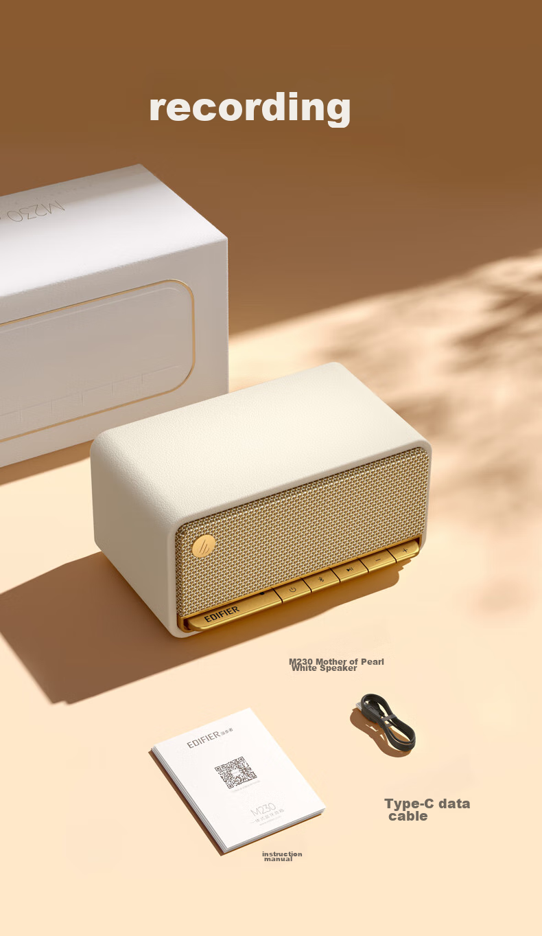 Портативная колонка EDIFIER M230, ретро дизайн, Bluetooth 5.0, деревянный корпус, стереозвук, 20 Вт, до 15 дней работы, бежевый