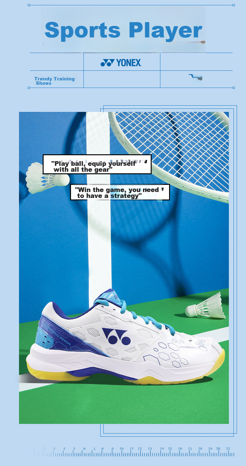 Кроссовки для бадминтона YONEX SHB101CR, мужские и женские, с амортизацией Power Cushion, для начинающих, размер 43, белый/синий