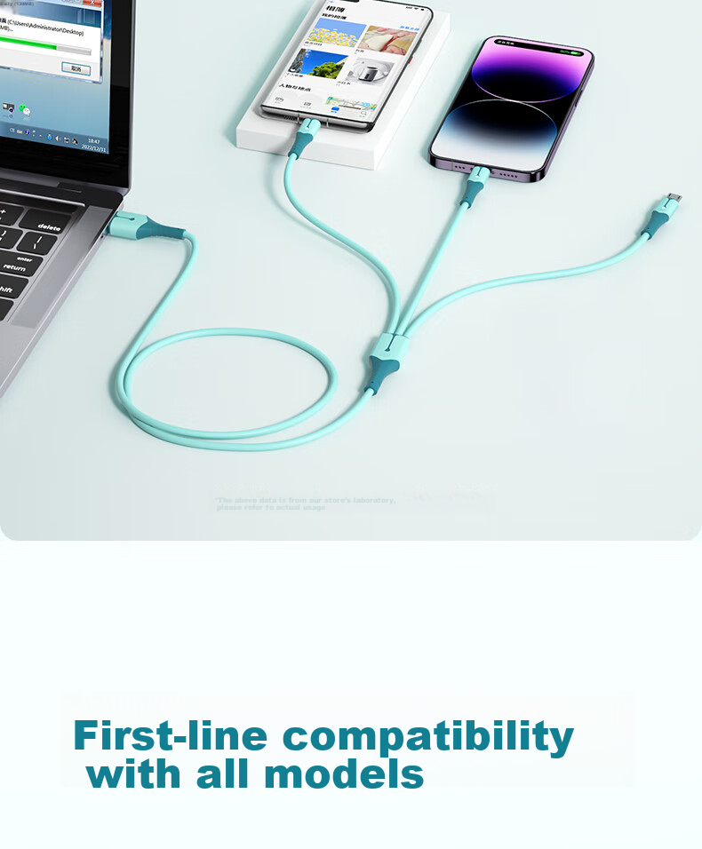 Кабель Nengshi 3-в-1 Type-C/Lightning/Micro-USB, 66W, 0.6м, синий
