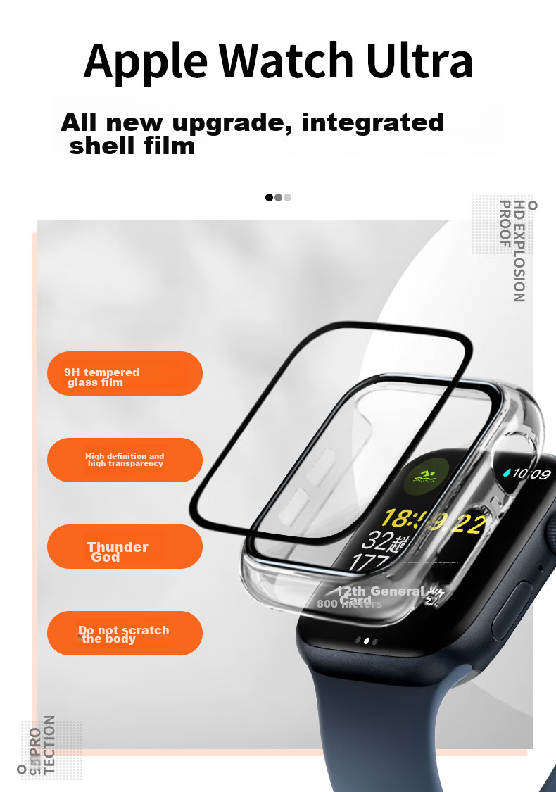 Защитный чехол-пленка Weiqiantu для Apple Watch Ultra2/S9/8/7/SE, закаленное стекло, полноэкранная защита от падения, интегрированный корпус - 40 мм [Прозрачный]