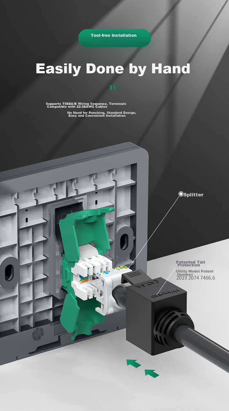 Розетка сетевая WANJEED Cat6A, одинарная, 86 тип, 10 Гбит/с, без модуля, серая