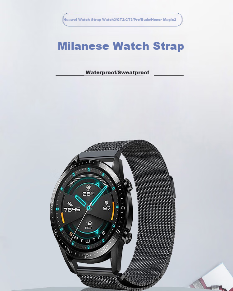 Магнитный ремешок ESCAPE Milanese Loop для Huawei Watch 5, GT4/3/4 Pro/GT3 Pro/Buds, Honor Magic2, черный, 45/46 мм