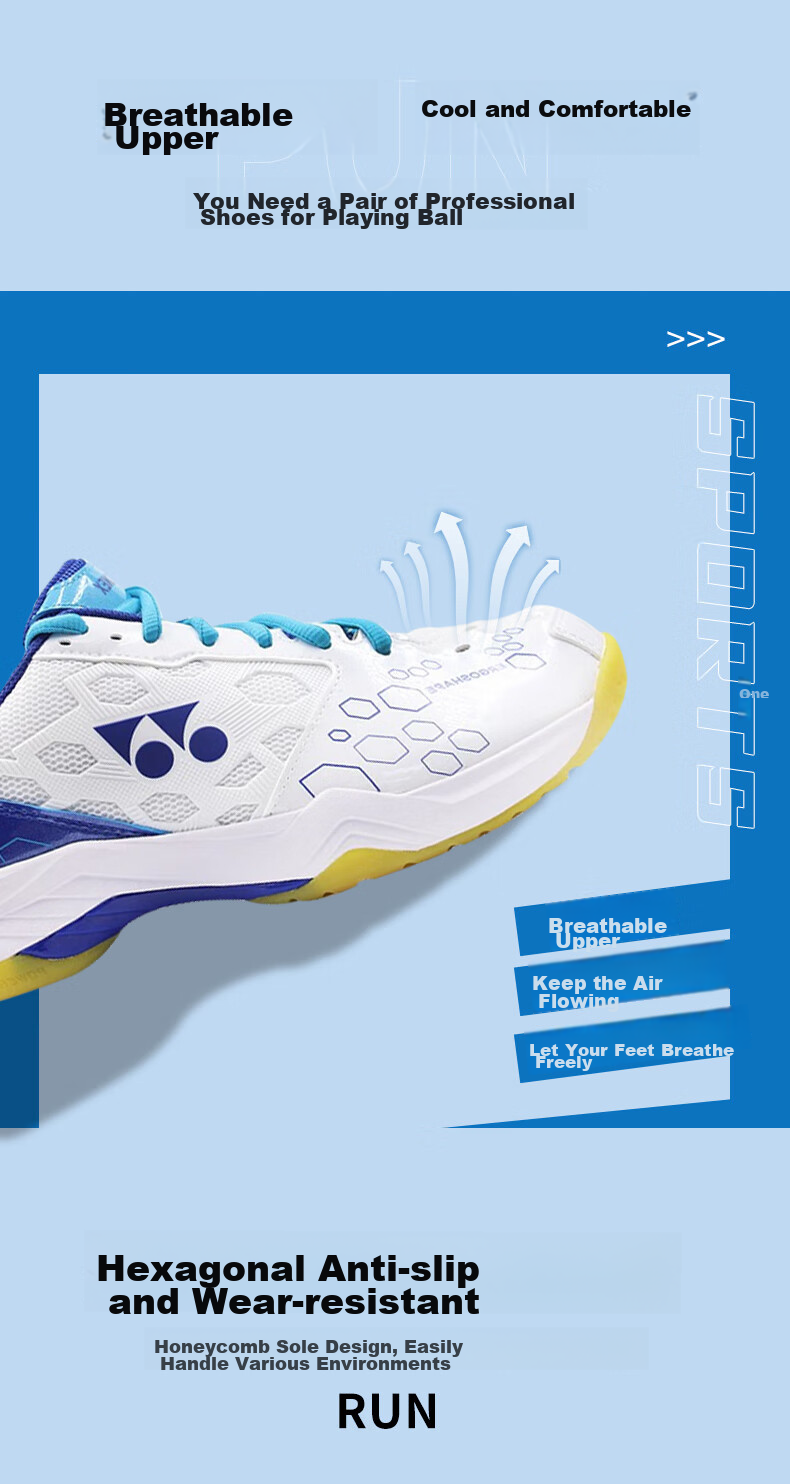 Кроссовки для бадминтона YONEX SHB101CR, мужские и женские, с амортизацией Power Cushion, для начинающих, размер 43, белый/синий