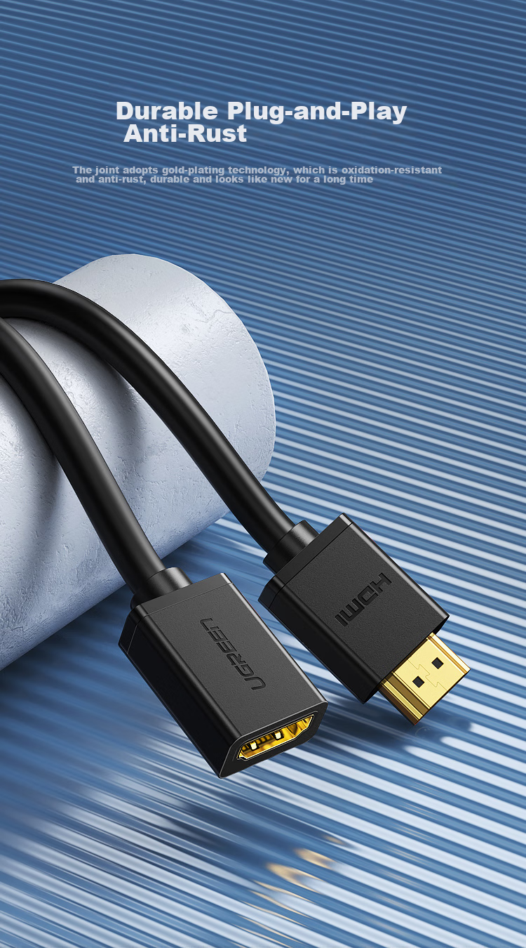 UGREEN HDMI Extension Cable Male to Female, 4K Digital High-Definition Cable, 3D Video Cable, Data Connection Cable for Laptop, TV, Monitor, Projector, 1 Meter