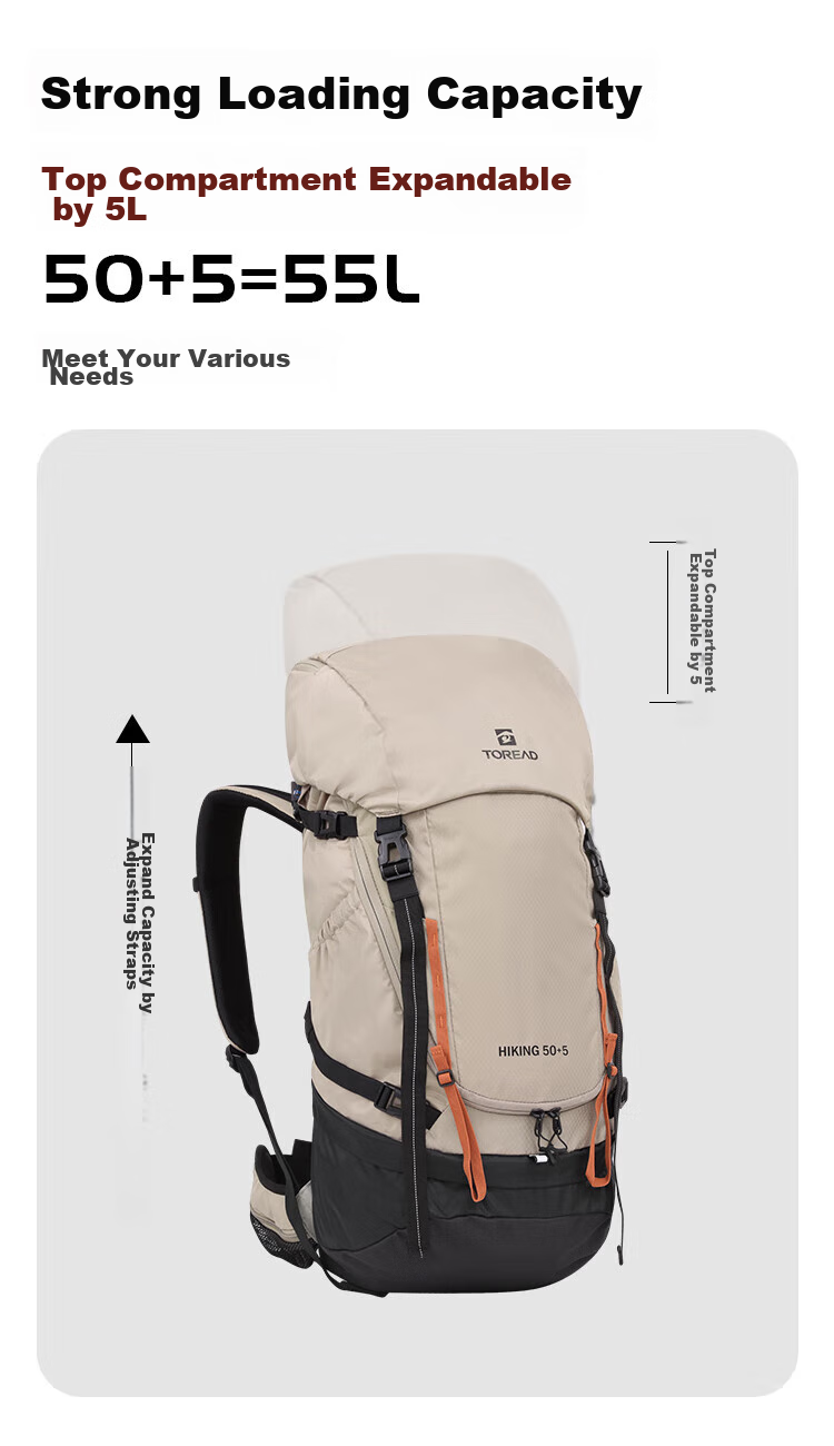 Рюкзак туристический TOREAD HIKING50+5, 50+5 л, сине-серый/черный