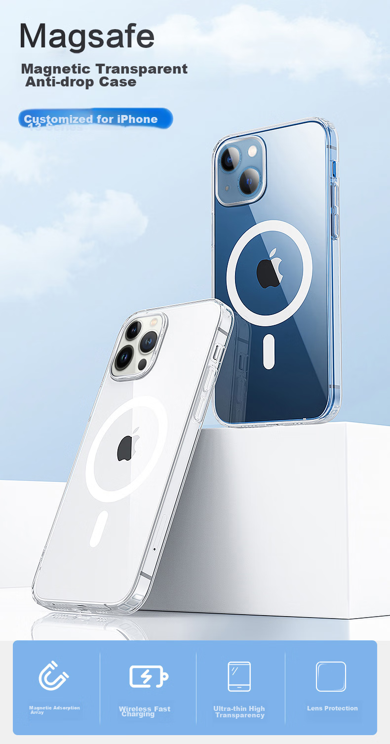 Pisen Магнитный чехол для iPhone 13 Pro Max, совместимый с MagSafe, TPU, тонкий, ПК, высокая прозрачность, защитный чехол