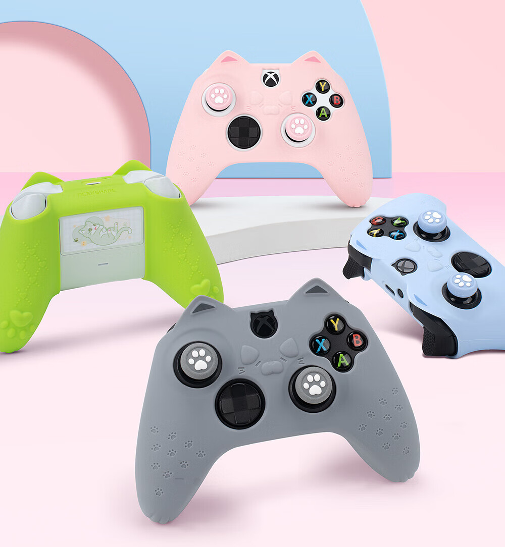 Чехол для геймпада Jixiang Xbox, зеленый, силиконовый, с колпачками для джойстика в виде кошачьей лапы