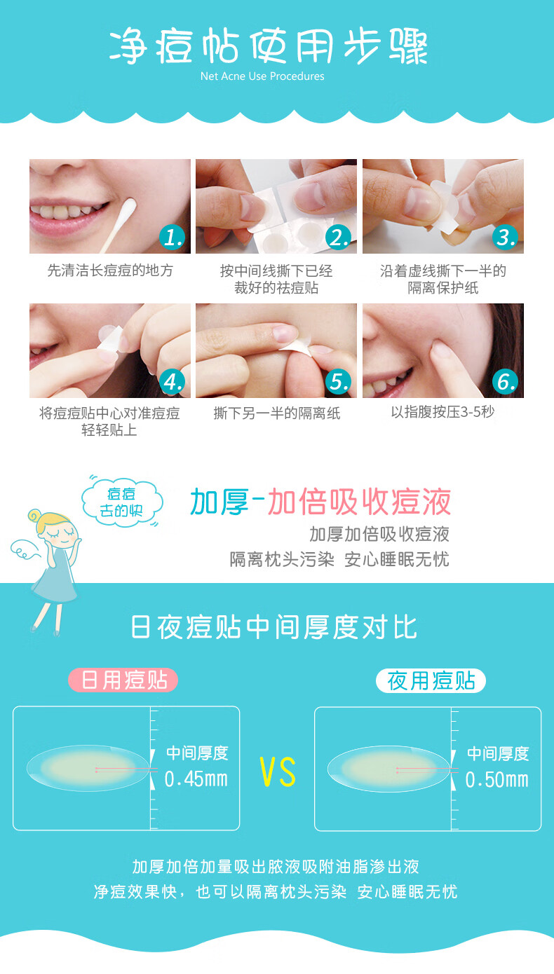 护妍天使（DermaAngel）隐形净痘贴 夜用型12贴 痘痘贴人工皮 可上妆超薄吸浓隔离污染