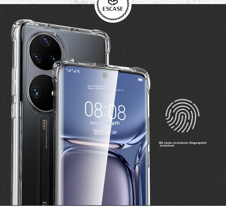 Чехол ESCASE для Huawei P50 Pro, полный охват, защита от падения, противоударный, анти-желтый, немецкий импортный TPU Bayer, высокая прозрачность