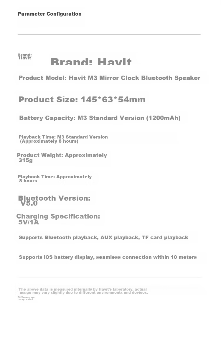 Портативная Bluetooth-колонка Havit M3 с функцией умных часов и будильника, зеркальным экраном, мини-сабвуфером, беспроводная, цвет белый