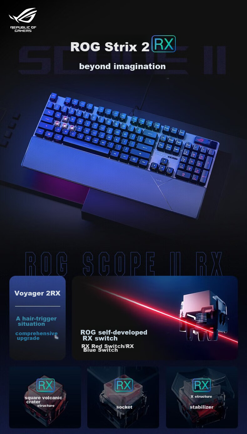 Механическая клавиатура ROG Ranger 2 RX PBT Edition, проводная, игровая, с RGB-подсветкой, черная
