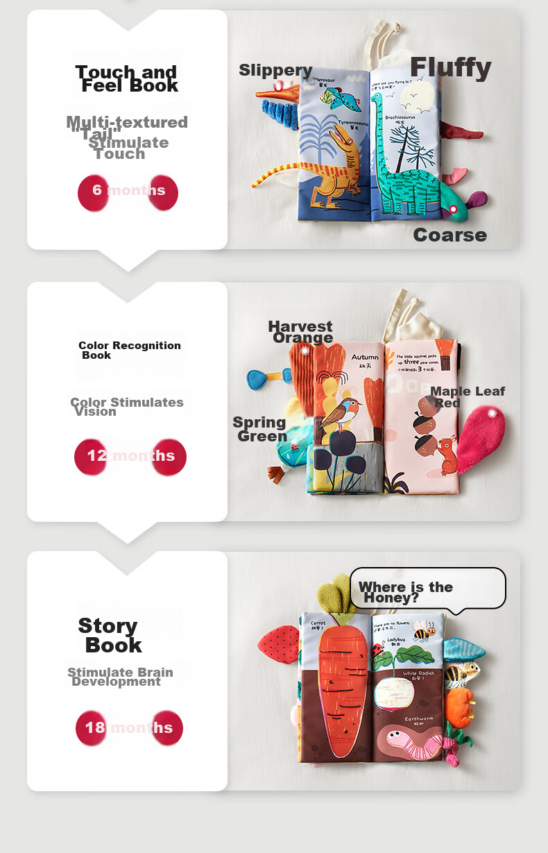 Книжка-игрушка Babycare "Хвостик" для малышей, развивающая, мягкая, с текстурами, 4 шт.