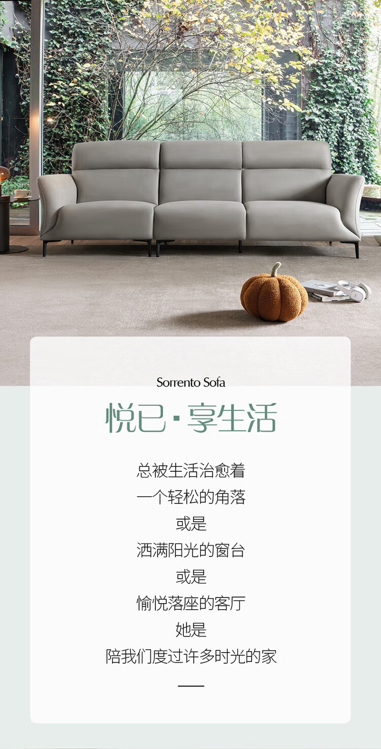 左右布艺沙发现代简约中小户型轻奢高脚客厅科技布沙发DZY5123 三人位 豆蔻青2.68m