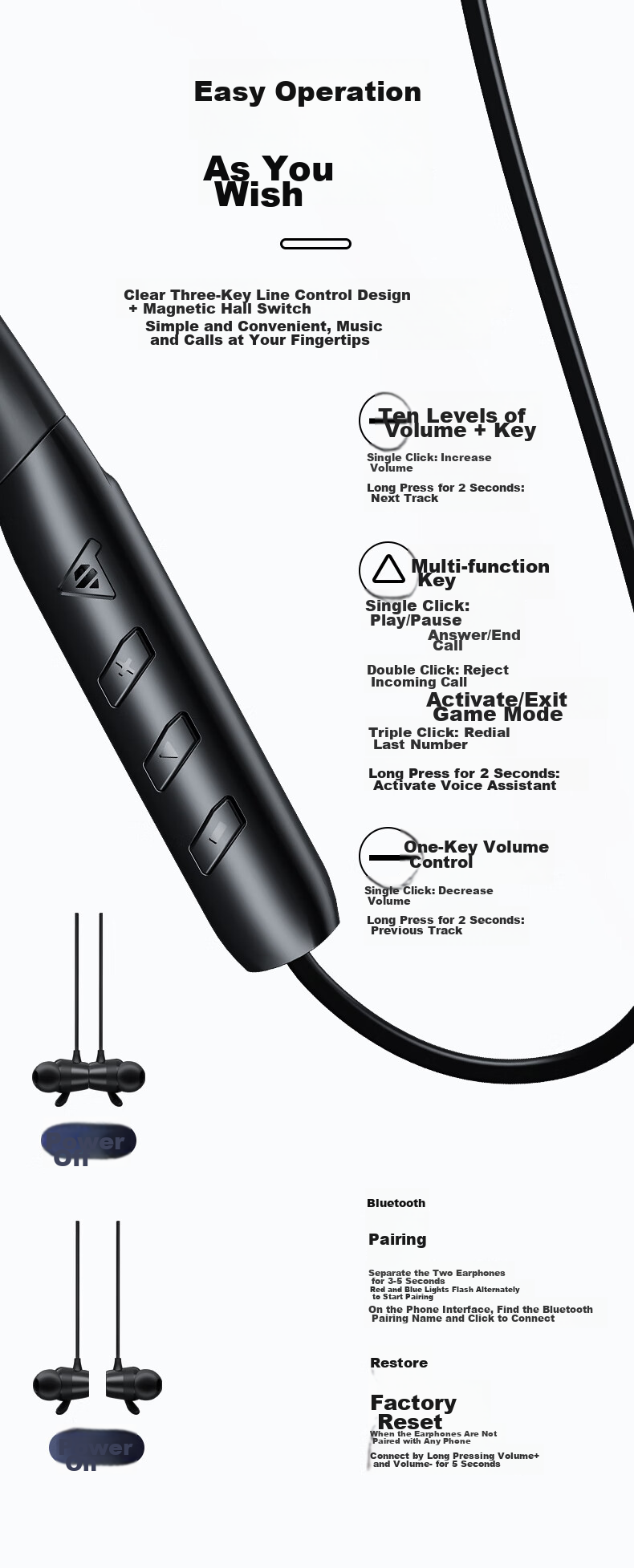 Беспроводные наушники Newmine C58 с шейным ободком, Bluetooth 5.2, шумоподавление ENC, до 12 часов работы, водонепроницаемость IPX5, Type-C