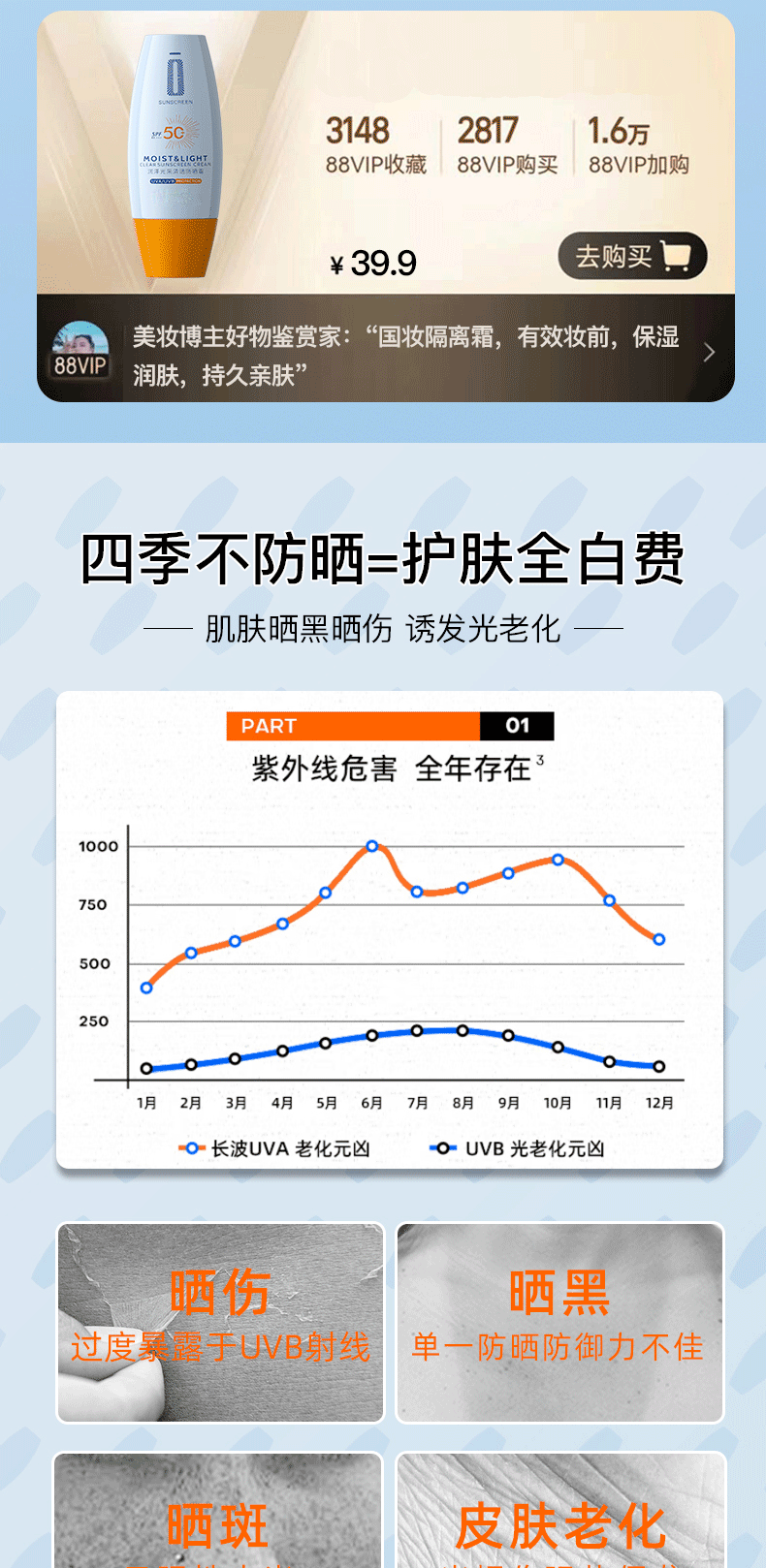 苾旎防晒霜乳SPF50+户外军训防晒霜男女脸部清爽水润隔离二合一30g