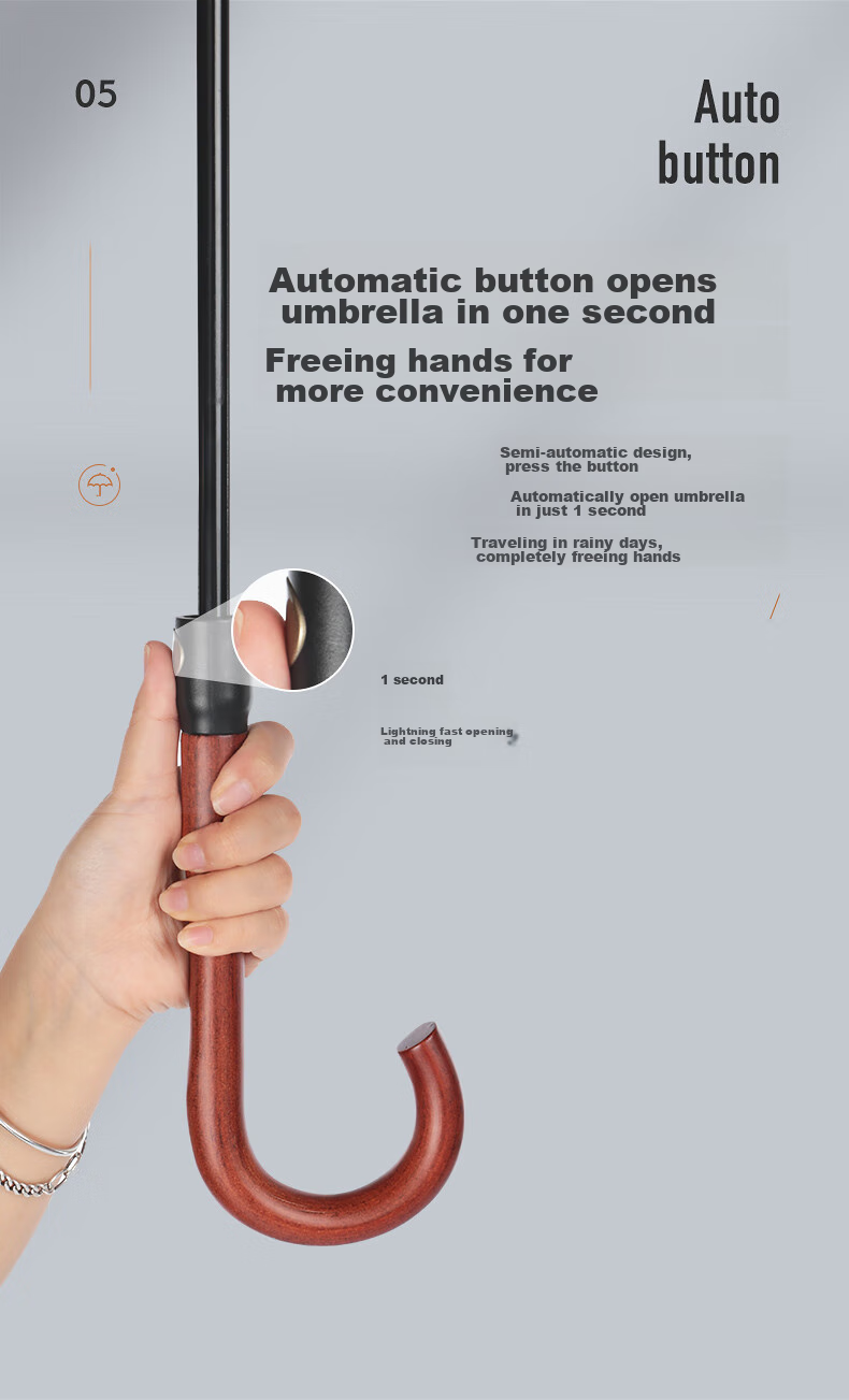 VONLILIENFELD Feilaidelong-Handle Umbrella, 24-Rib Straight Pole Umbrella, Heavy Rain And Wind-Resistant, Automatic Retro Double-Person Umbrella, Extra-Sturdy Large Umbrella