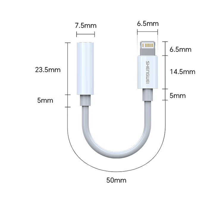 Адаптер Shengwei Lightning на 3.5 мм для аудиоконверсии, совместимый с телефонами Apple 12/13/14, планшетами IPad ELD0001H