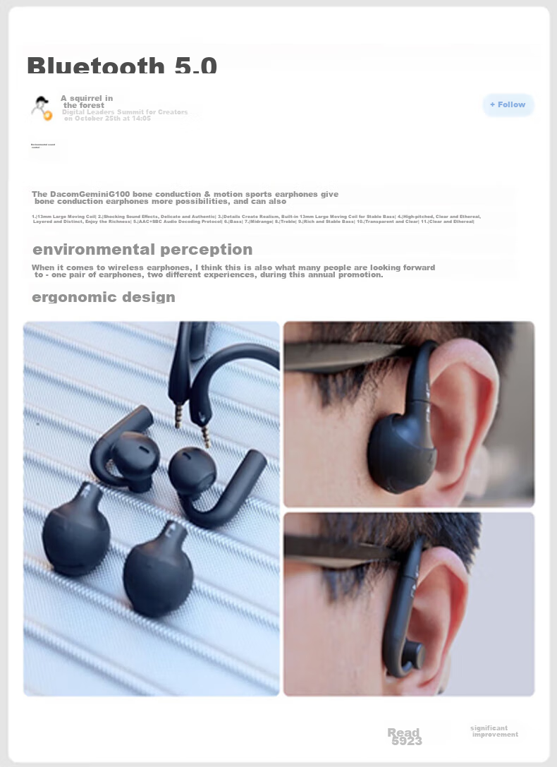 Беспроводные наушники Dacom G100 с костной проводимостью, спортивные Bluetooth-гарнитуры, шейный ободок, шумоподавление, совместимы с Apple, Huawei, Xiaomi