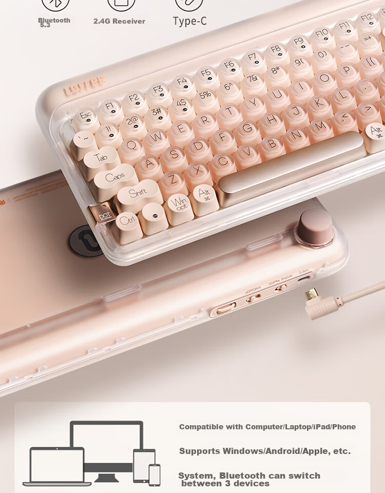 LOFREE Foundation Liquid Keyboard, беспроводная механическая Bluetooth клавиатура с тремя режимами, с возможностью горячей замены, для женского офисного компьютера, 84 клавиши