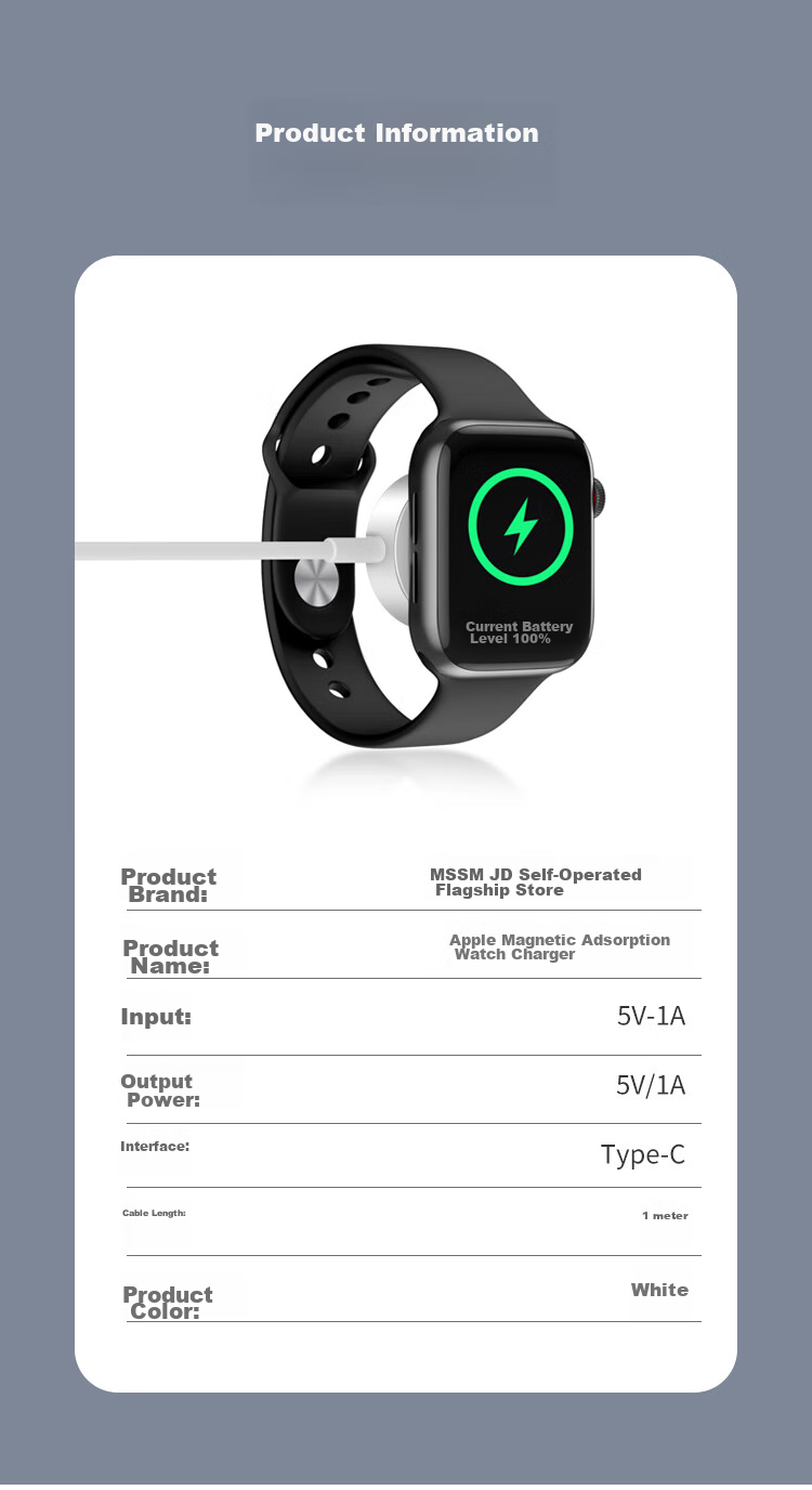 Магнитное зарядное устройство MSSM для Apple Watch, безопасная быстрая зарядка, совместимость с Series 11/10/9/8/Ultra3/SE3, обновленная версия, белый