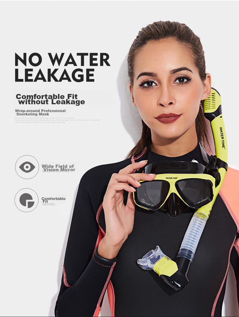 Маска для дайвинга и трубка WATERTIME, полный комплект для снорклинга, плавательные очки, черный