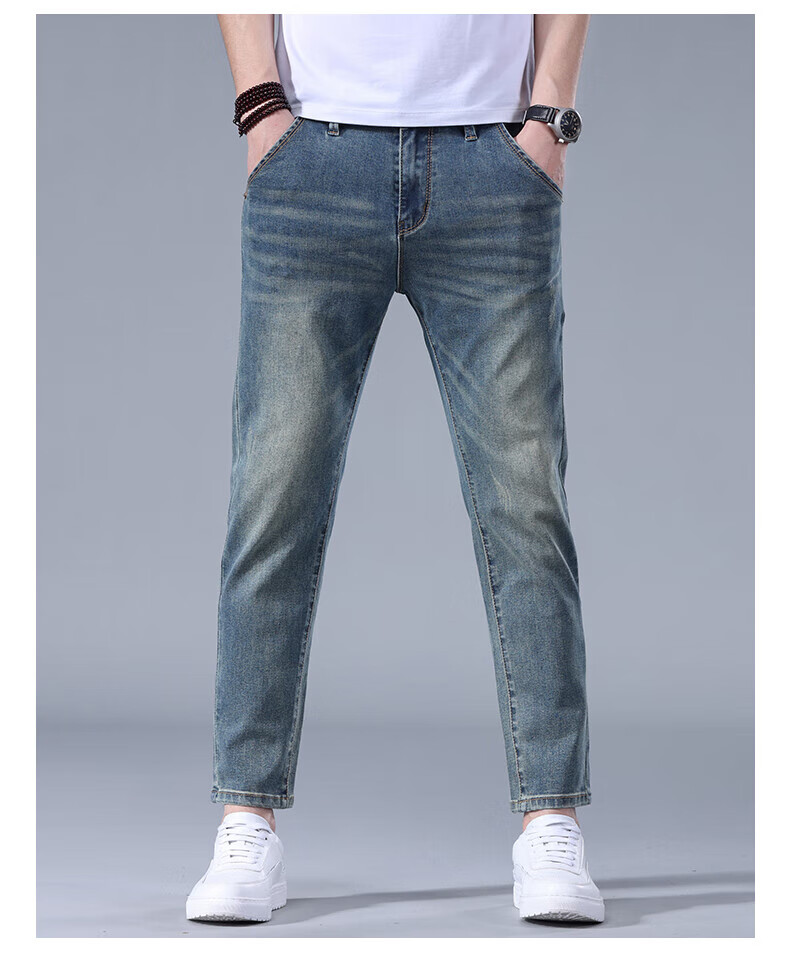 Мужские джинсы Jeanswest, весна-лето 2025, мягкие, эластичные, слим-фит, зауженные, трендовые, модные, с принтом, темно-синие, размер 38
