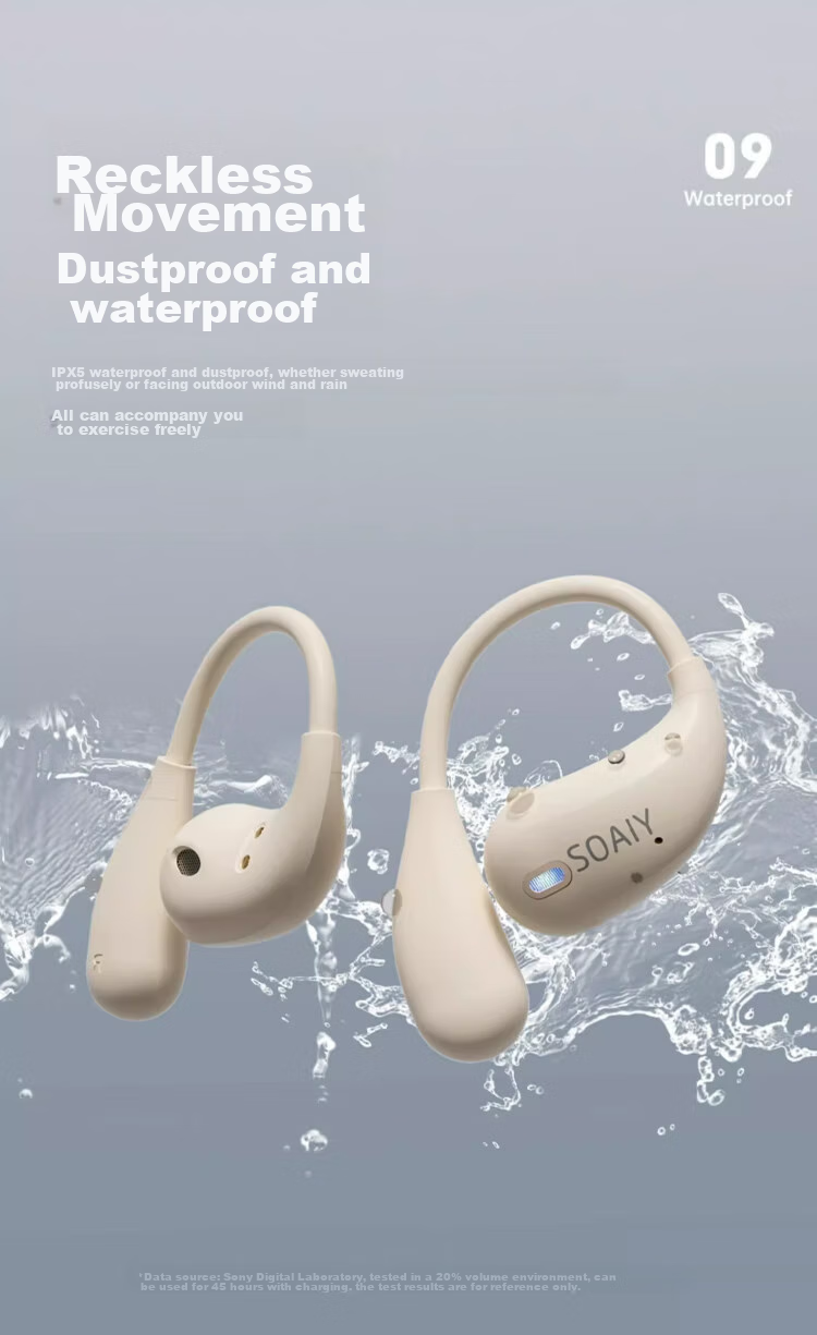 Беспроводные наушники Soaiy GD31 с открытым ушным крючком, True Wireless, долгая автономная работа, защита от шума, для бега, музыки, звонков, совместимы с телефонами Apple, Huawei, Xiaomi, цвет Золотая Пудра