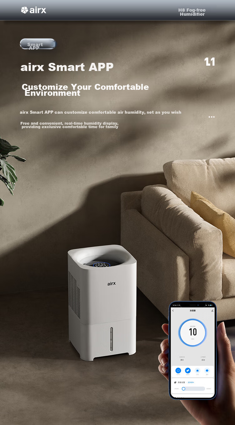 Увлажнитель воздуха Airx H8, 6л, 800 мл/ч, без тумана, с управлением через приложение
