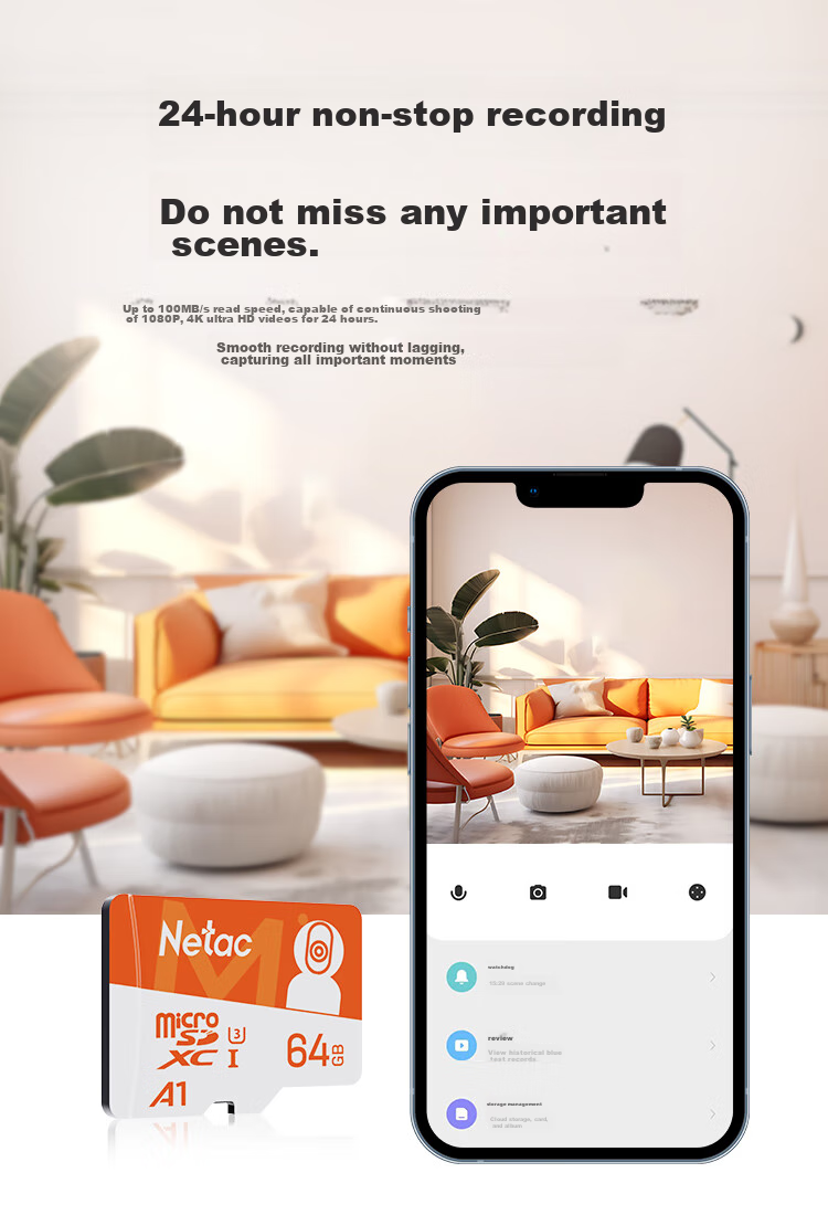 Карта памяти Netac 64GB TF (Micro SD) A1 U3 4K, профессиональная версия для видеонаблюдения и видеорегистраторов Xiaomi
