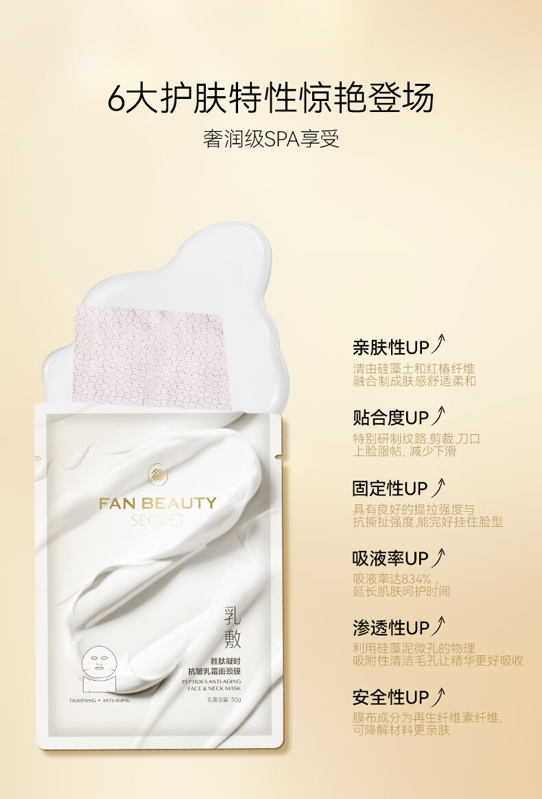 Fan Beauty Secret 乳霜面膜 胜肽凝时抗皱乳霜面颈膜 50g*4片/盒