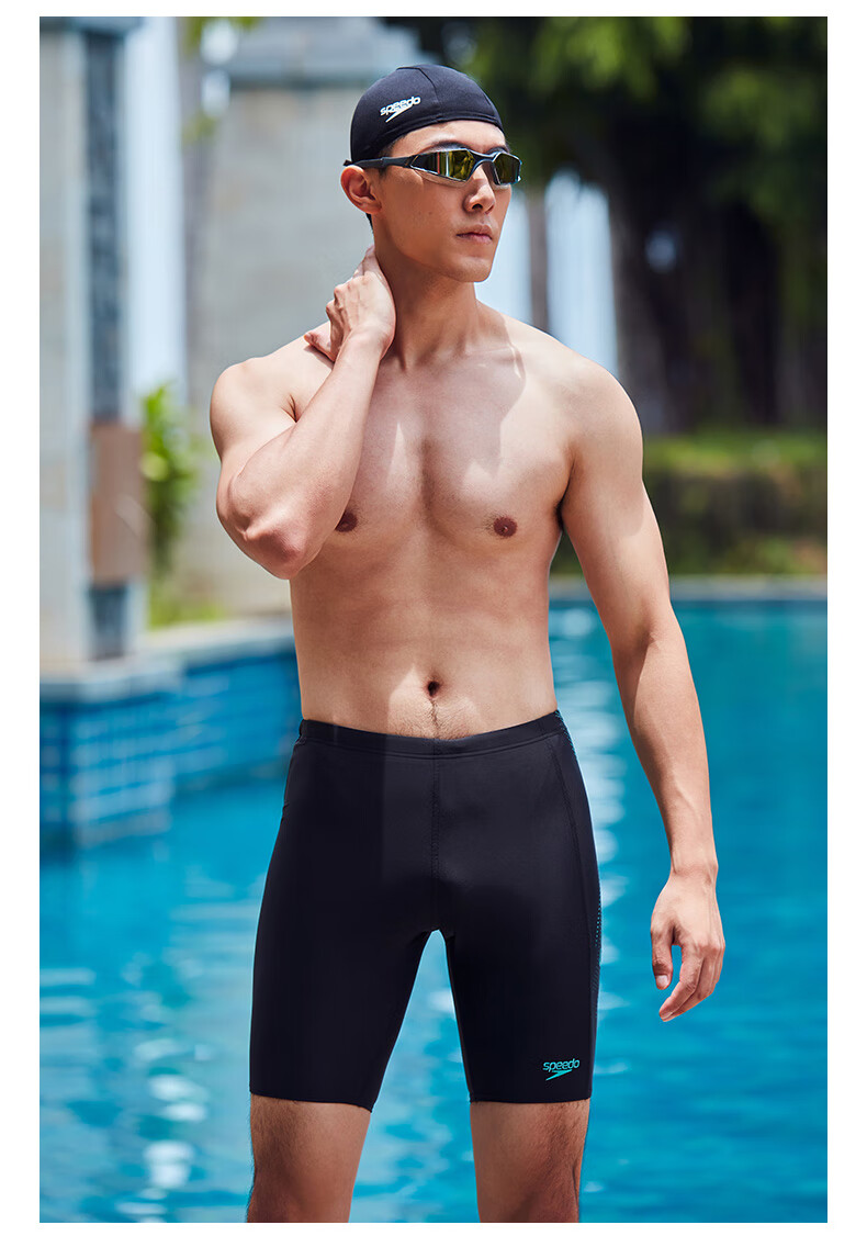 Мужские плавки Speedo, стильные и удобные, профессиональные тренировочные шорты до колена с высокой эластичностью и быстрым высыханием, черные/серые, размер 32
