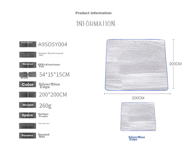 Туристический коврик CAMEL A9SOSY004, влагозащитный, для пикника, пляжа, кемпинга, алюминиевая пленка, 200x200 см, серебристый/синий