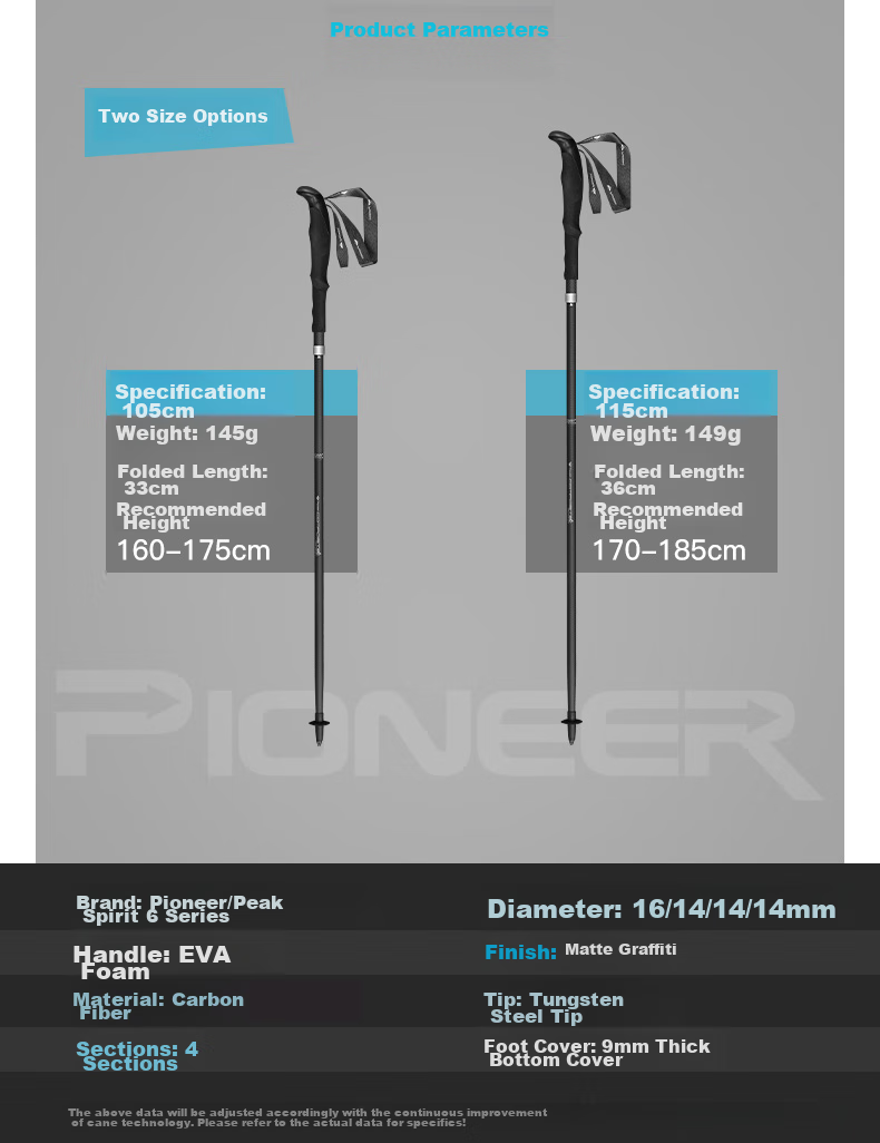 Треккинговые палки Pioneer Peak Elf 6 Series, карбоновые, ультралегкие, складные, 105 см