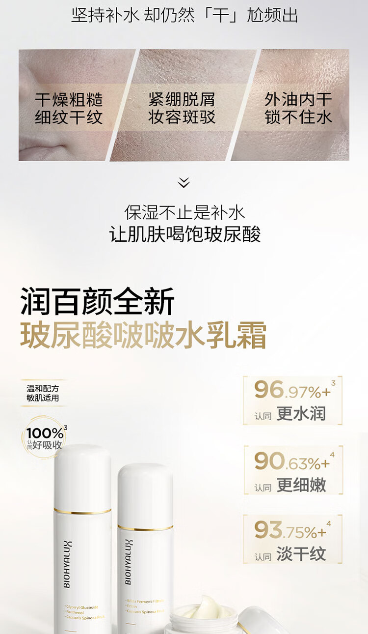 润百颜玻尿酸水润活颜精华水120ml+精华乳100g补水情人节礼物套装礼盒