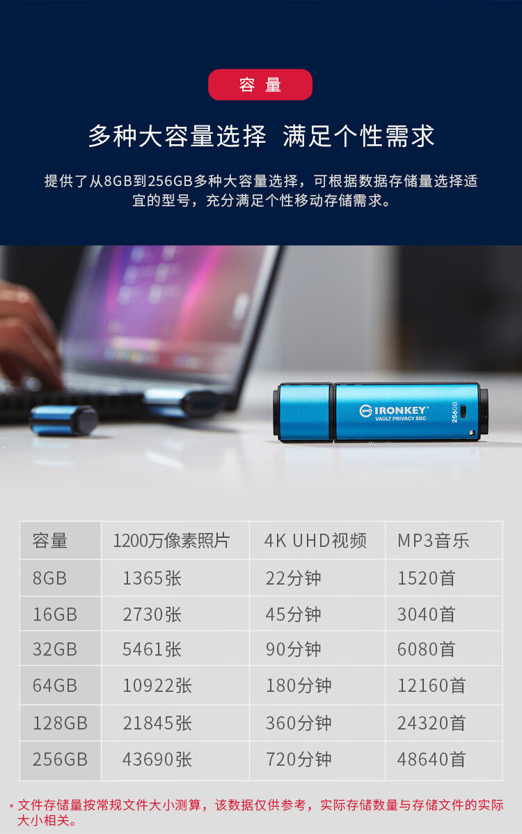 金士顿（Kingston）256GB USB3.2 Gen1 U盘 IKVP50C Type-C 手机U盘 专业硬件金属加密 读速高达230MB/s