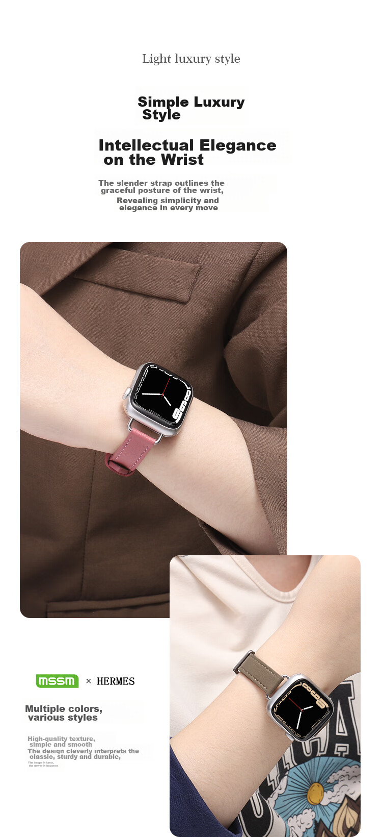 Ремешок MSSM для Apple Watch, натуральная кожа, женский, для моделей S11/ultra3/S10/9/8/SE3, розовый, 38/40/41 мм