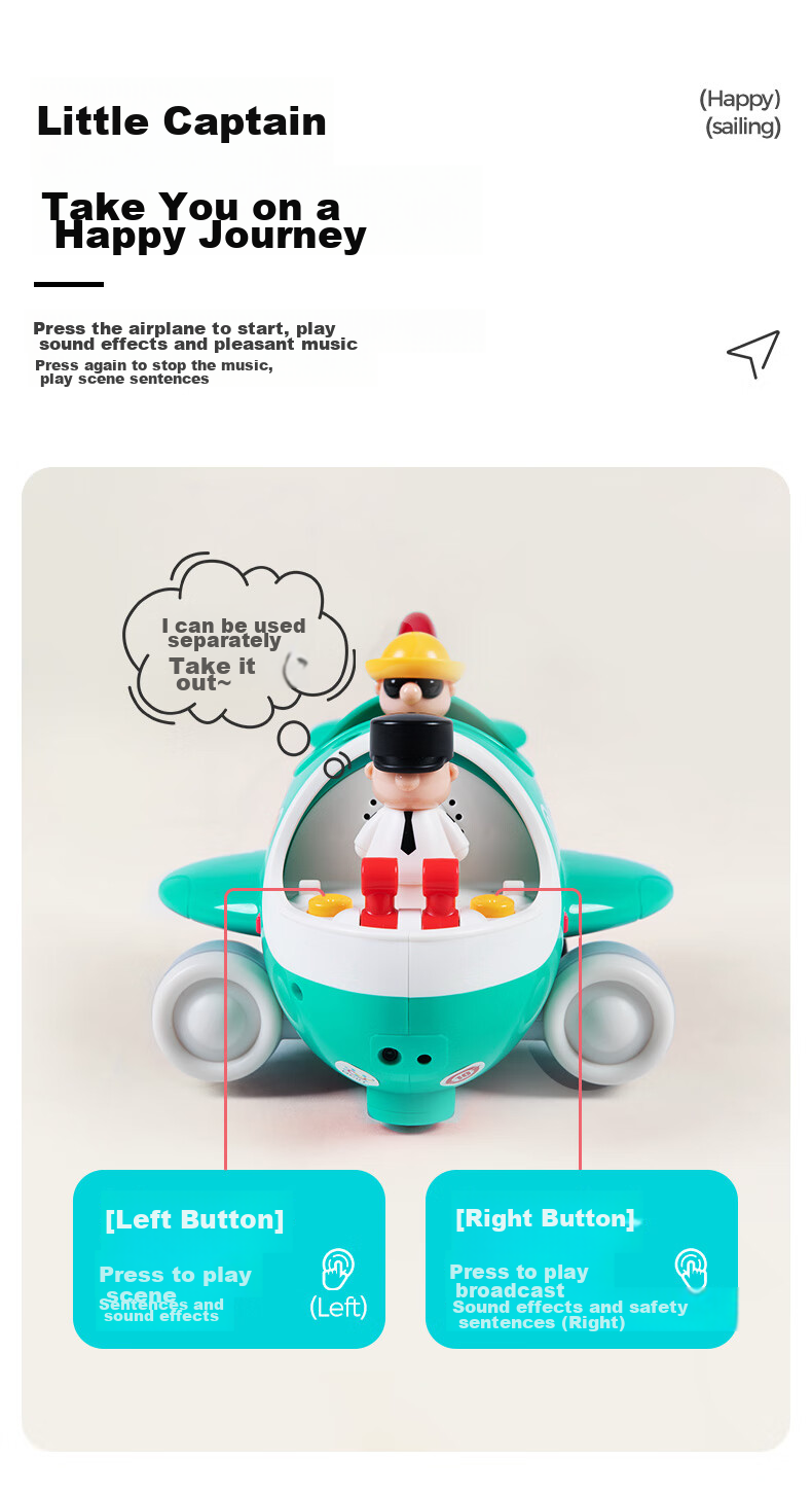 Интерактивный самолет на радиоуправлении HUILE TOYS, обучающий, развивающий, музыкальный, для детей от 12 месяцев