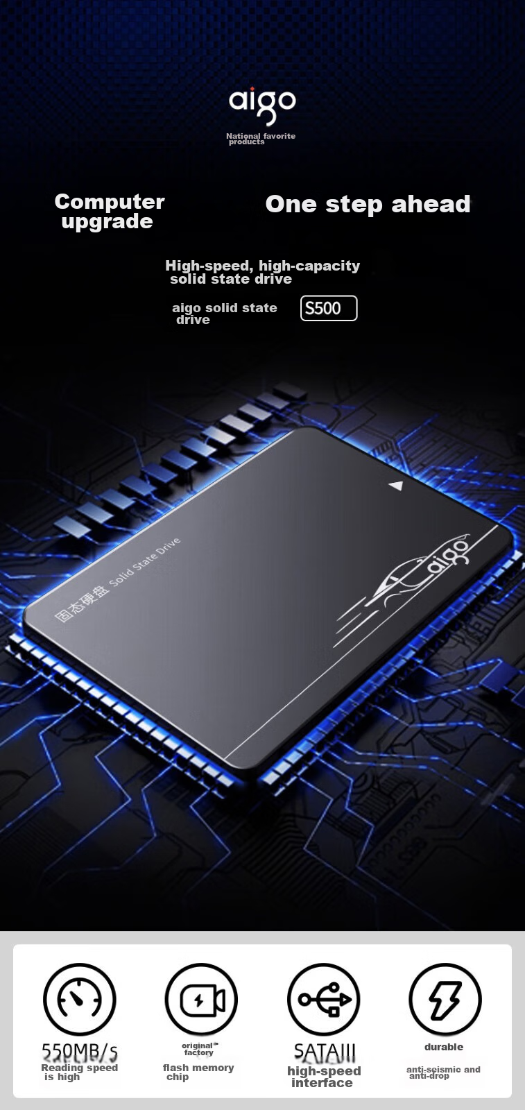 SSD накопитель Aigo S500, 512 ГБ, SATA III, 2.5 дюйма