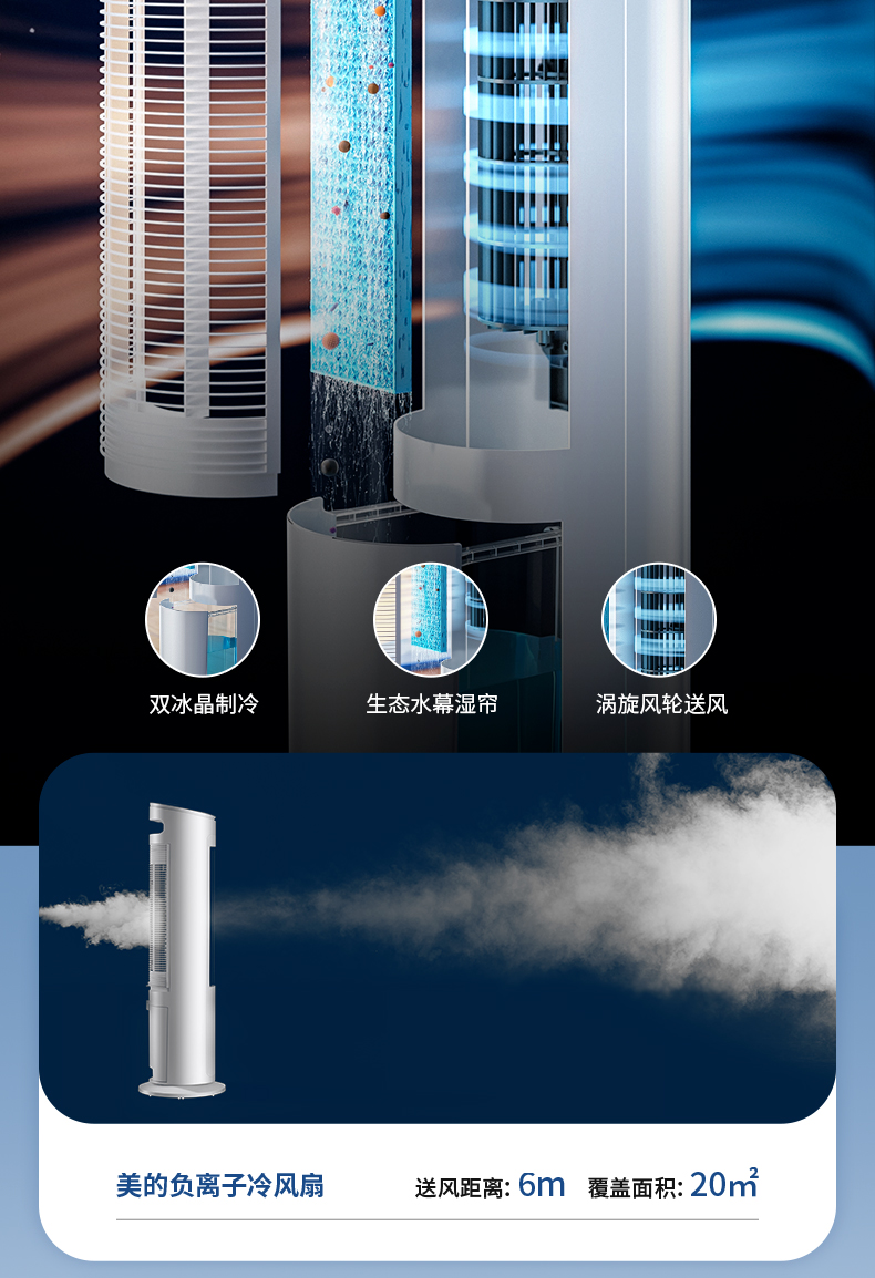 美的（Midea）“云致系列”APP智能操控家用冷风扇/负离子净化加湿空调扇/落地冷风机/水冷塔扇 AAF10MR