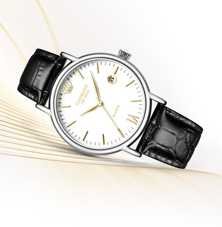 Мужские часы TIAN WANG GS3874S.D.LB.KW, кварцевые, золотистые, с кожаным ремешком, водонепроницаемые 30м, с датой