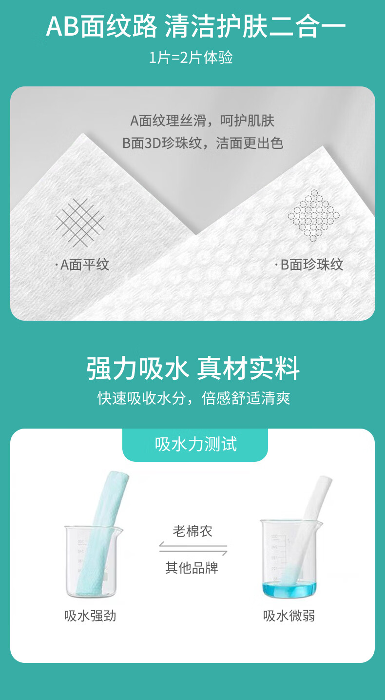 老棉农 洗脸巾棉柔巾擦脸巾美容院一次性加厚洁面巾化妆棉 6包加厚加大珍珠300片