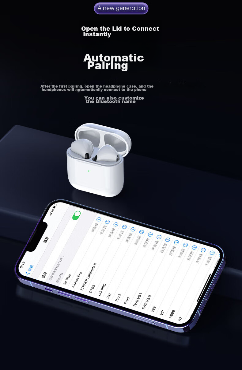 Беспроводные наушники WITGOER Bluetooth, шумоподавление, длительное время работы, полувкладыши, для Apple iPhone, Huawei, Xiaomi