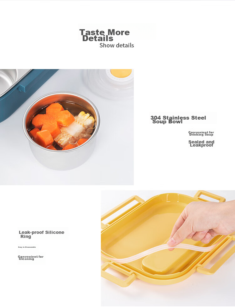 Ланч-бокс MAXCOOK 316L из нержавеющей стали, 5 отделений, с вилкой и ложкой, 1.6 л, синий