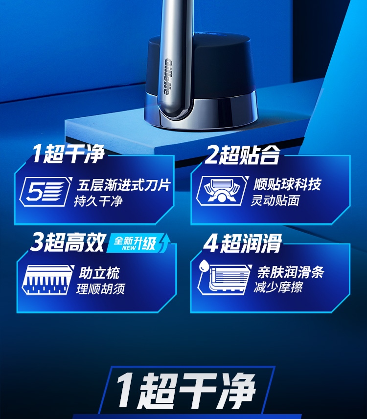 吉列剃须刀手动刮胡刀5层锋隐致顺引力盒1刀架5刀头+底座