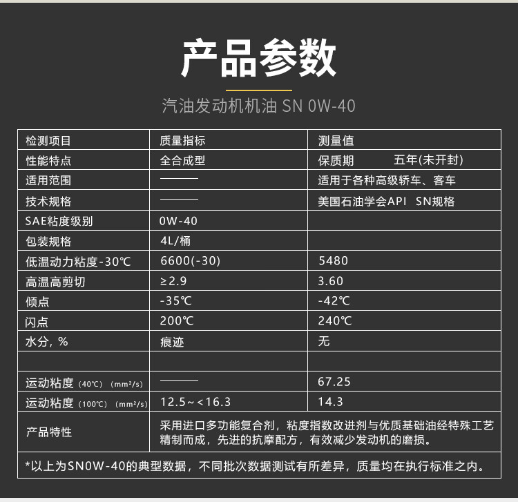 安耐驰 全合成机油润滑油 0W-40 SN级 4L 汽车用品