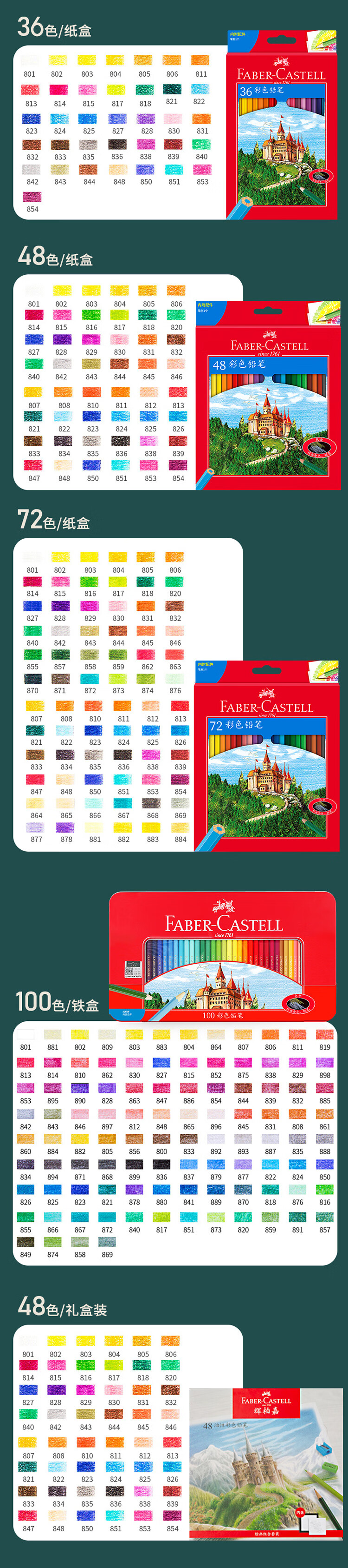 辉柏嘉（Faber-castell）油性彩色铅笔72色+76孔笔帘 城堡系列115772 赠笔刨