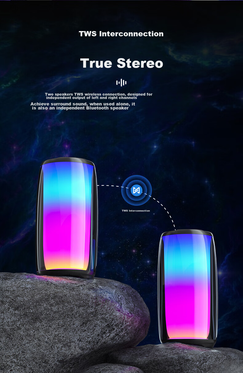 Портативная Bluetooth-колонка Newmine BS02, полноэкранная цветная подсветка, мини-сабвуфер, водонепроницаемая, для улицы и дома