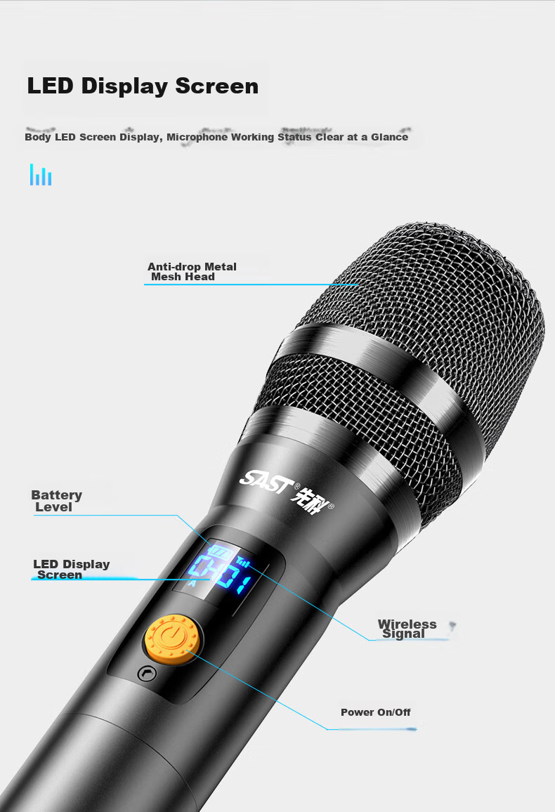 Беспроводной микрофон SAST OK-125, металлический, для KTV, сцены, выступлений, конференций, FM-тюнер